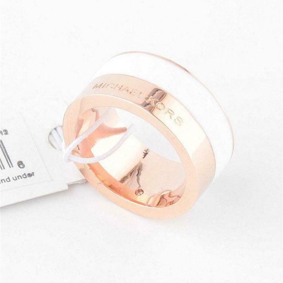 Michael Kors Rose Gold/White Blocked Band Ring 6 - Picture 1 of 3